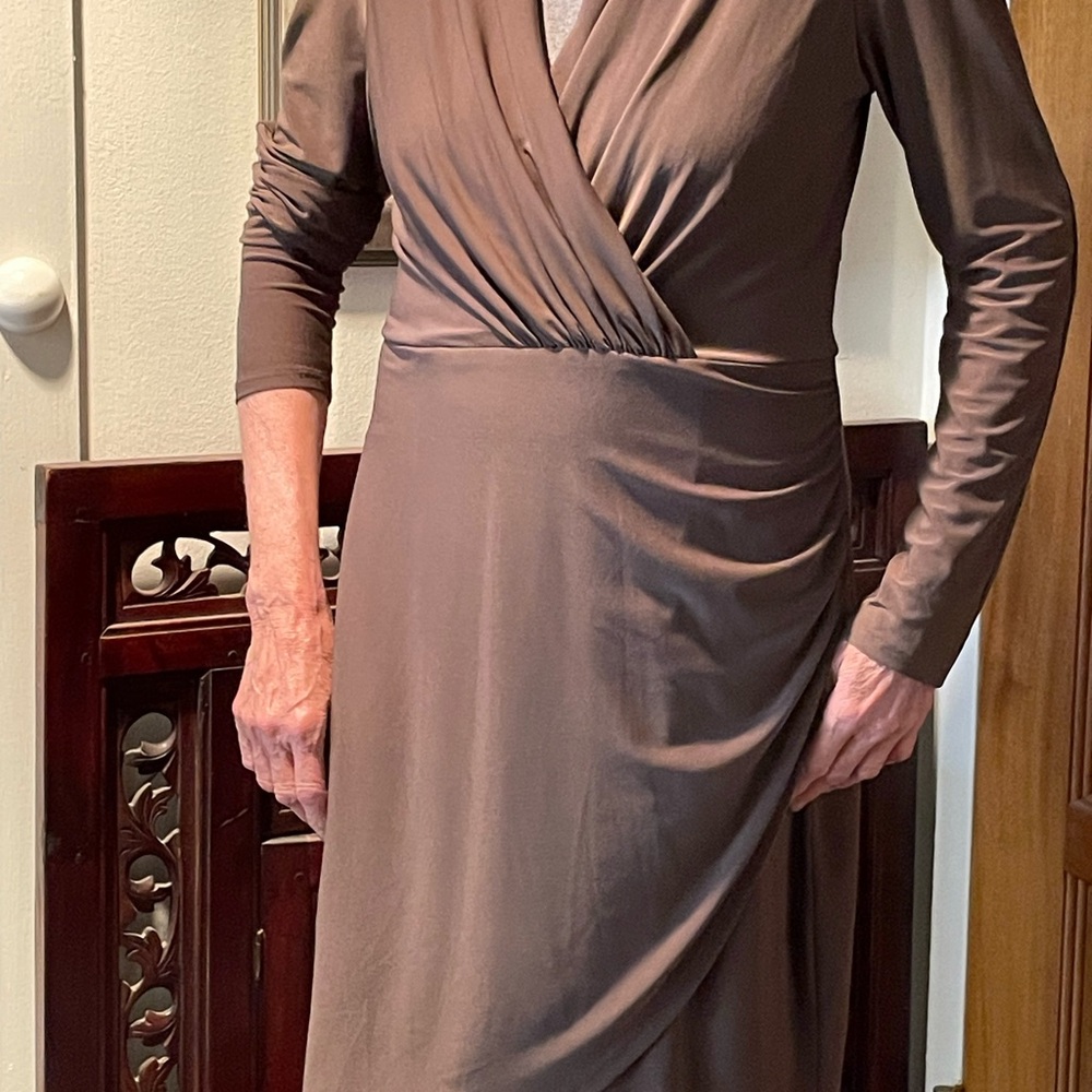 Anne Klein Brown Asymmetrical Wrap Dress
